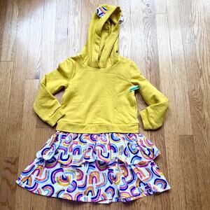 New Tucker + Tate Girl's Hooded Yellow Sweatshirt Dress with Rainbow Skirt - 4
